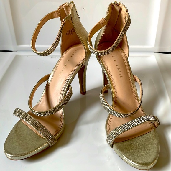 Kelly & Katie Gold/Rhinestones Open Toed Heels - Picture 1 of 5